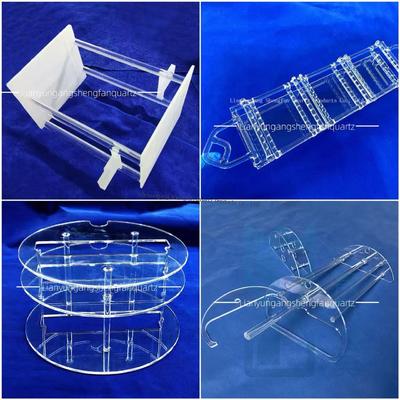 গুণ  High Purity SIO2>99.99% Quartz Glass Boat with Good Electrical Insulation and High Transmittance >92% for Semiconductor Applications কারখানা