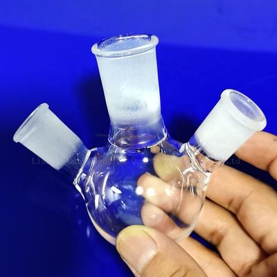 তিন নেক ফ্লাস্ক ক্লিয়ার কোয়ার্টজ প্লেট হাতে তৈরি করা হয়েছে লোহার কাটিং প্রক্রিয়াকরণ পরিষেবাতে