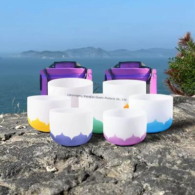 6-12 Inch Frosted Rainbow Design 7 Chakra Singing Bowl Quartz Crucible En Cristal Bol Chantant